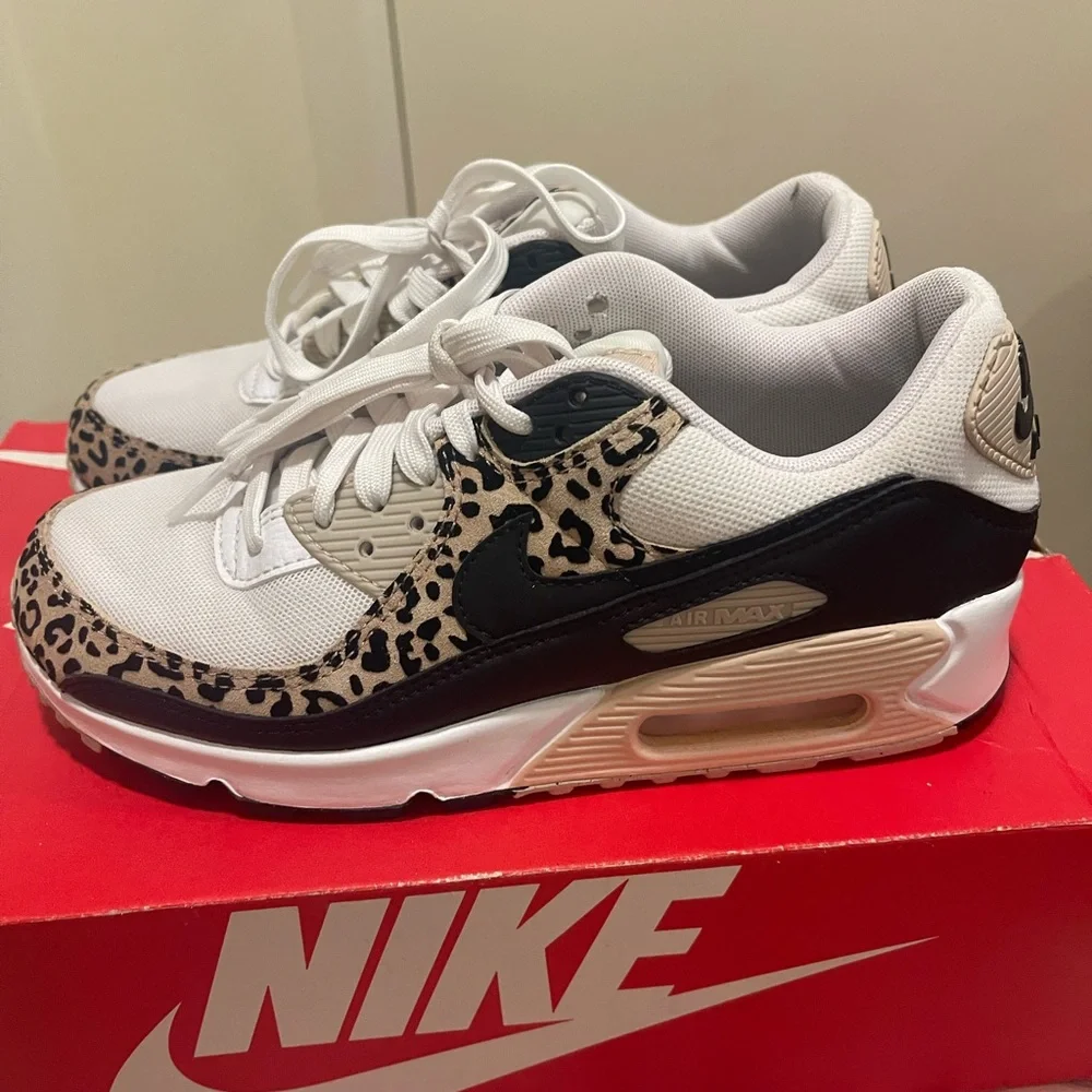 Nike White and Leopard Print Air Max Sneakers - Picture 2 of 5